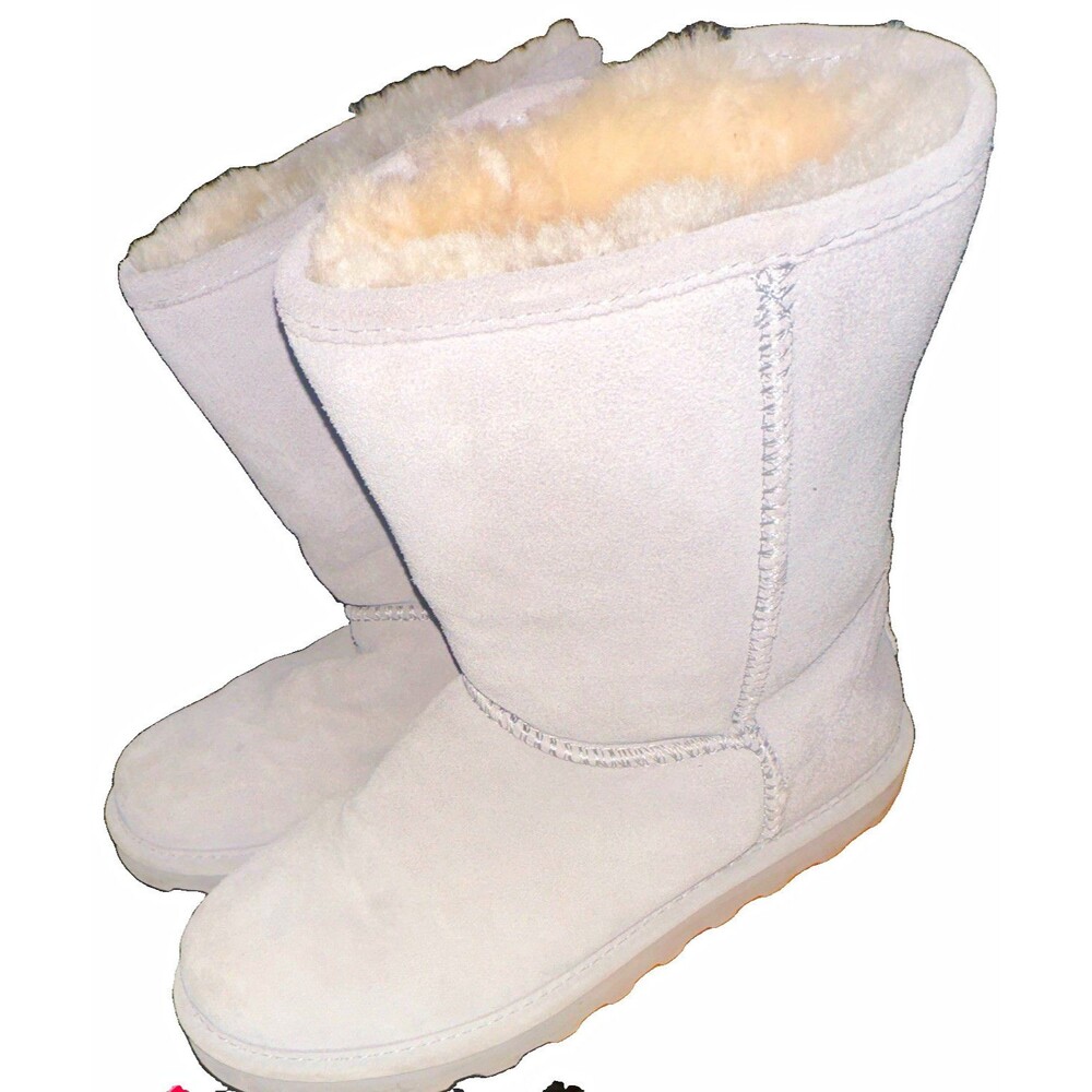 BEARPAW Emma Women’s Size 9 White Suede Faux Fur Lined Mid-Calf Winter Boots